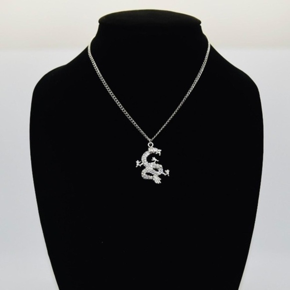Silver Rhinestone Dragon Necklace - Picture 4 of 4